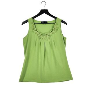 Jones New York Signature Tank Top Medium Green Soutache Trim Artsy Stretch